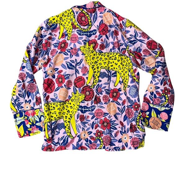 Anthropologie Agathe Singer Blue and Pink Patterned floral & cheetah Pajama top - Picture 3 of 4